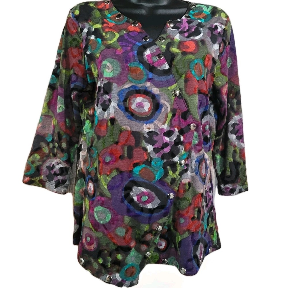 Burnout Velvet Asymmetrical Top Sz S Studs Muted Color Art to Wear Boho Chic NYC